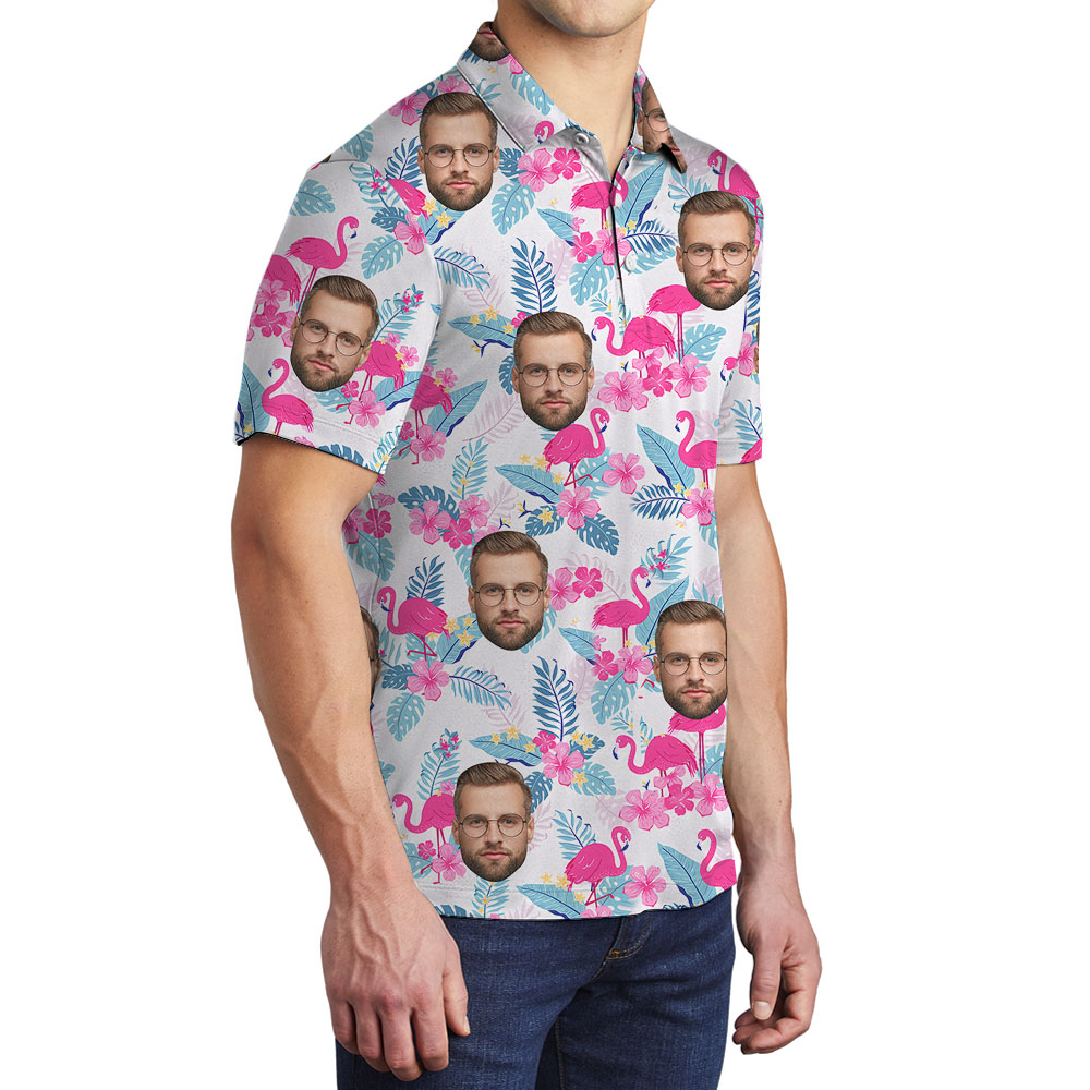Pink Flamingo Golf Polo With 1-4 Faces