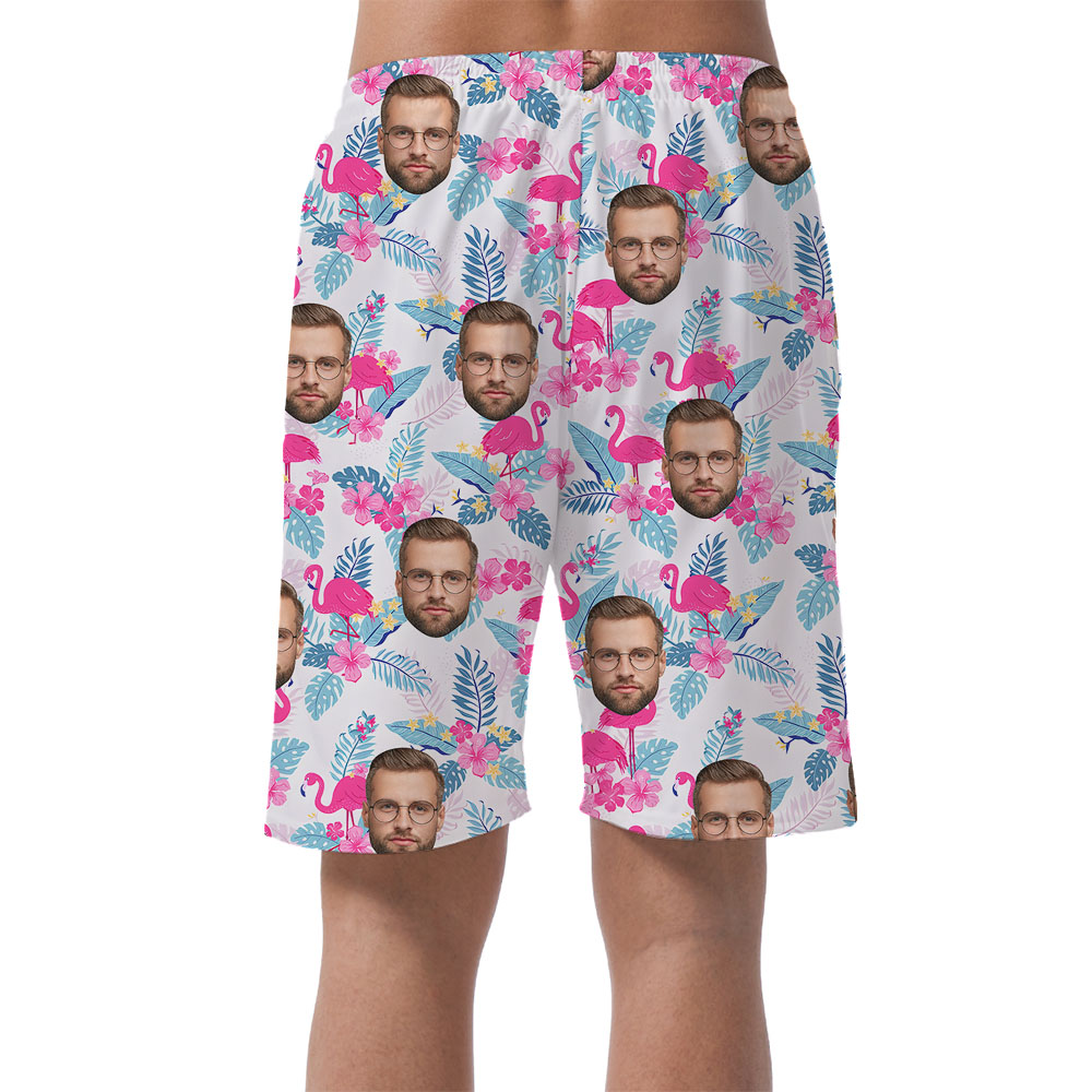Custom Flamingo Flock Men's Hawaiian Shorts With Faces