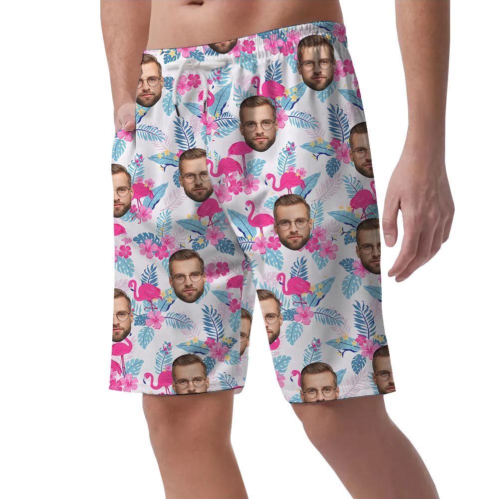 Custom Flamingo Flock Men's Hawaiian Shorts With Faces
