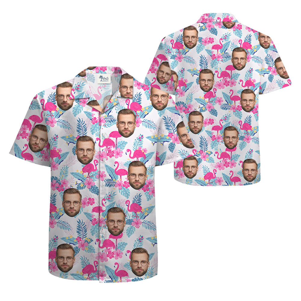 Pink Flamingo Button Up Shirt With 1-4 Faces