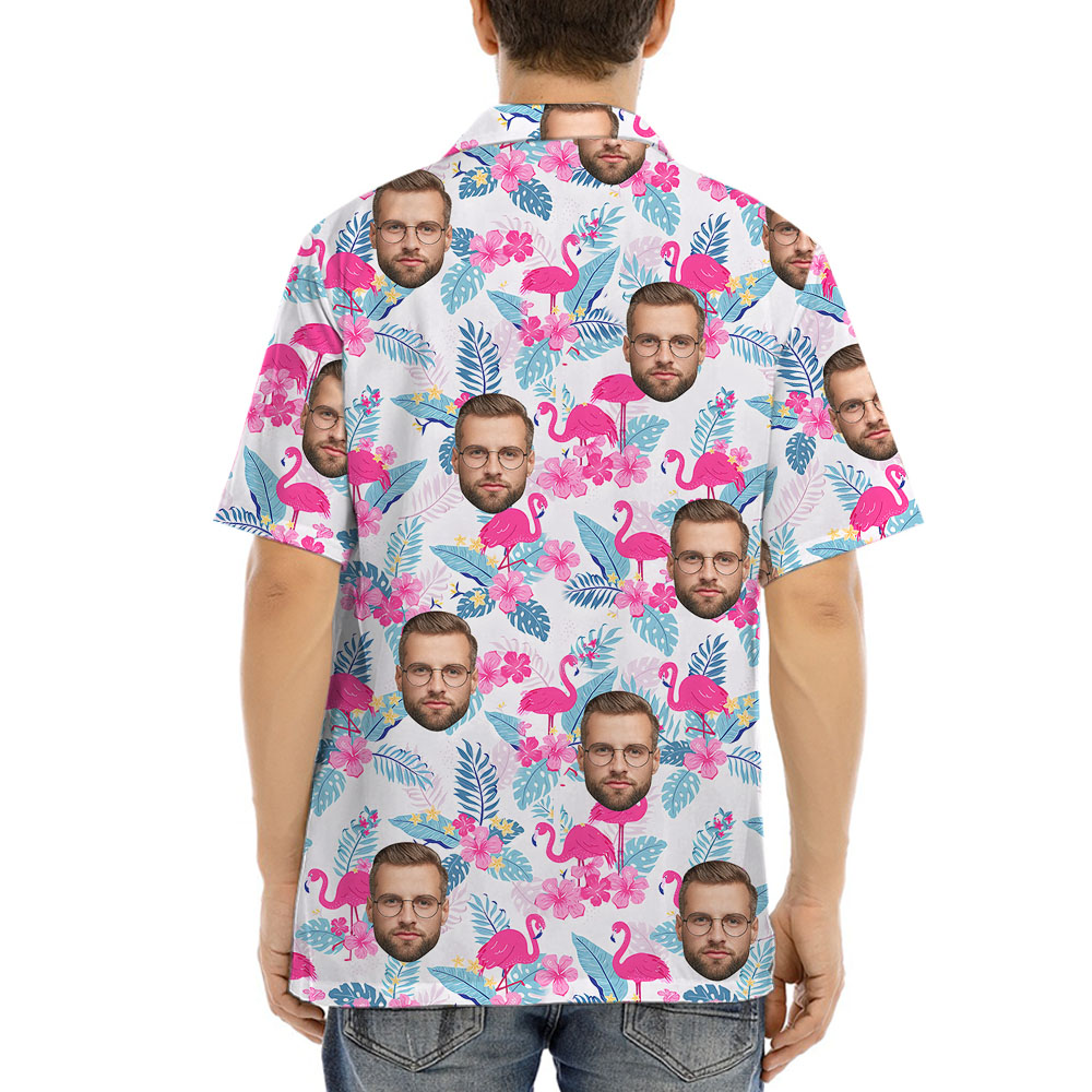 Pink Flamingo Button Up Shirt With 1-4 Faces