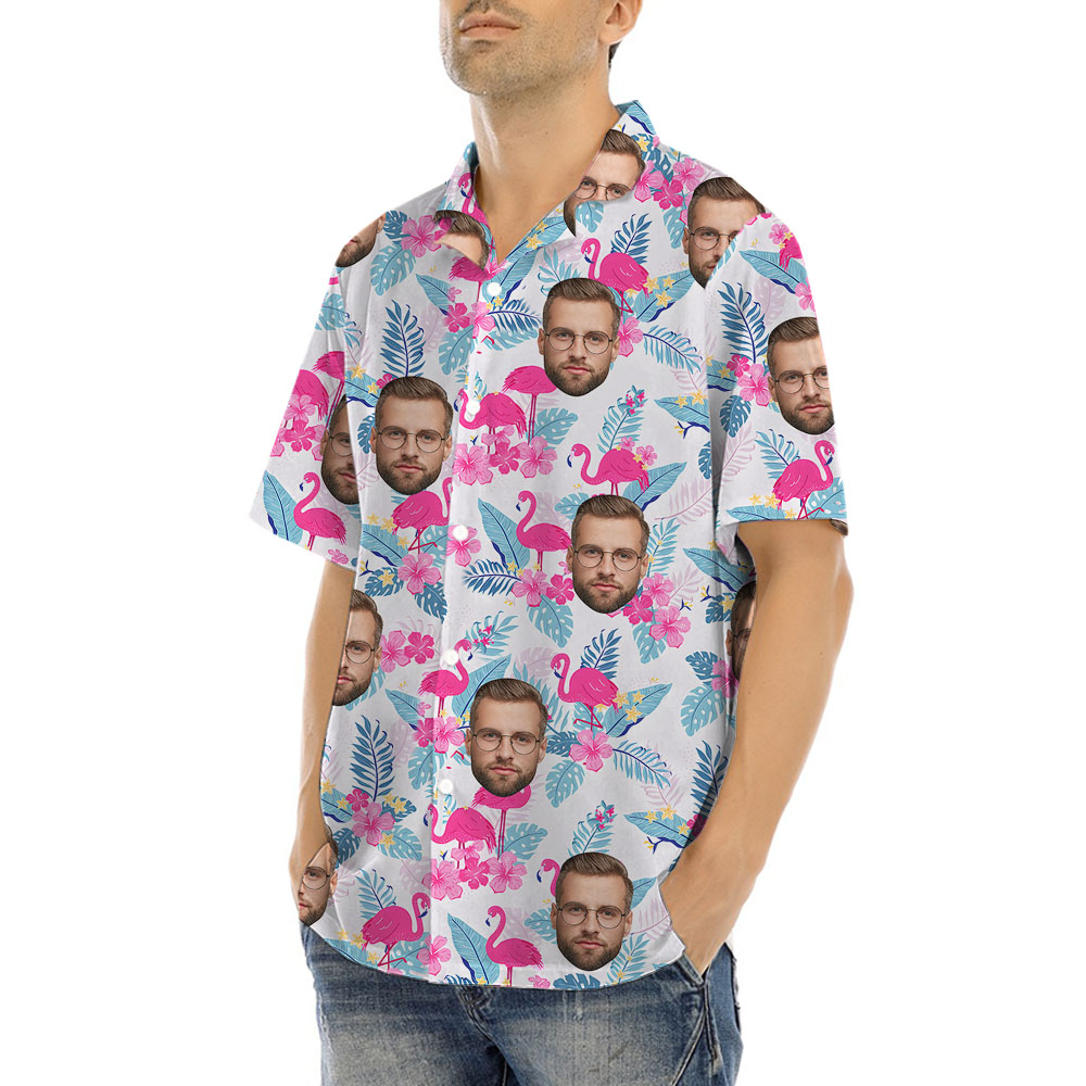 Pink Flamingo Button Up Shirt With 1-4 Faces