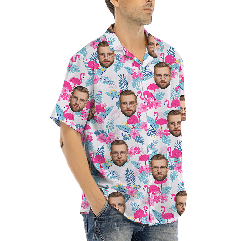 Pink Flamingo Button Up Shirt With 1-4 Faces