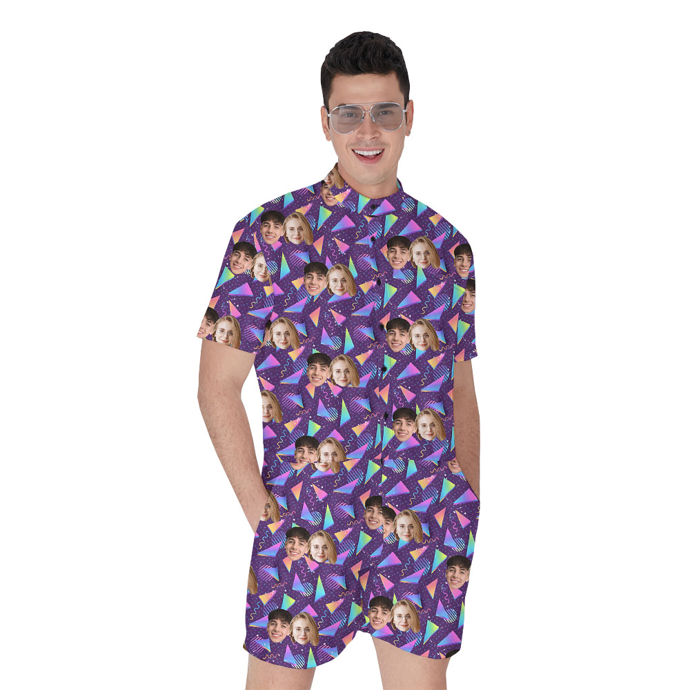 Custom Face Vaporwave Arcade Male Romper - variant image 1