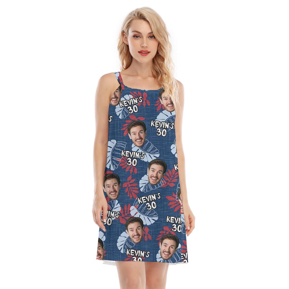 Navy Custom Face Birthday Ladies Tropical Dress - variant image 1