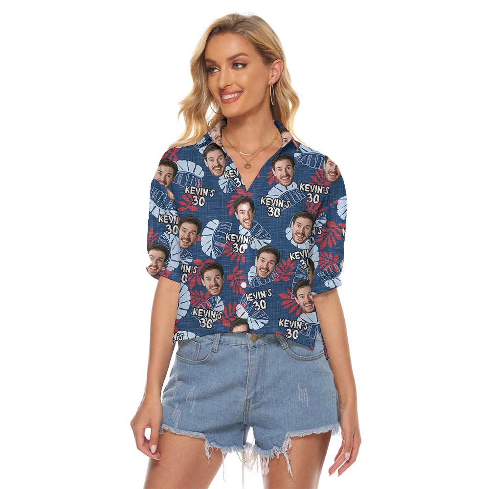 Custom Ladies Hawaiian Shirts Crop Top With Photo - variant image 1