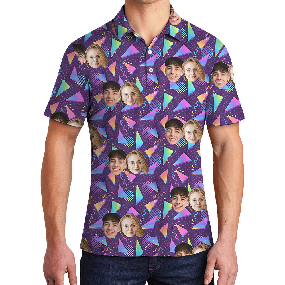 Vaporwave Arcade Carpet Men's Collared Polo With Faces - variant image 1