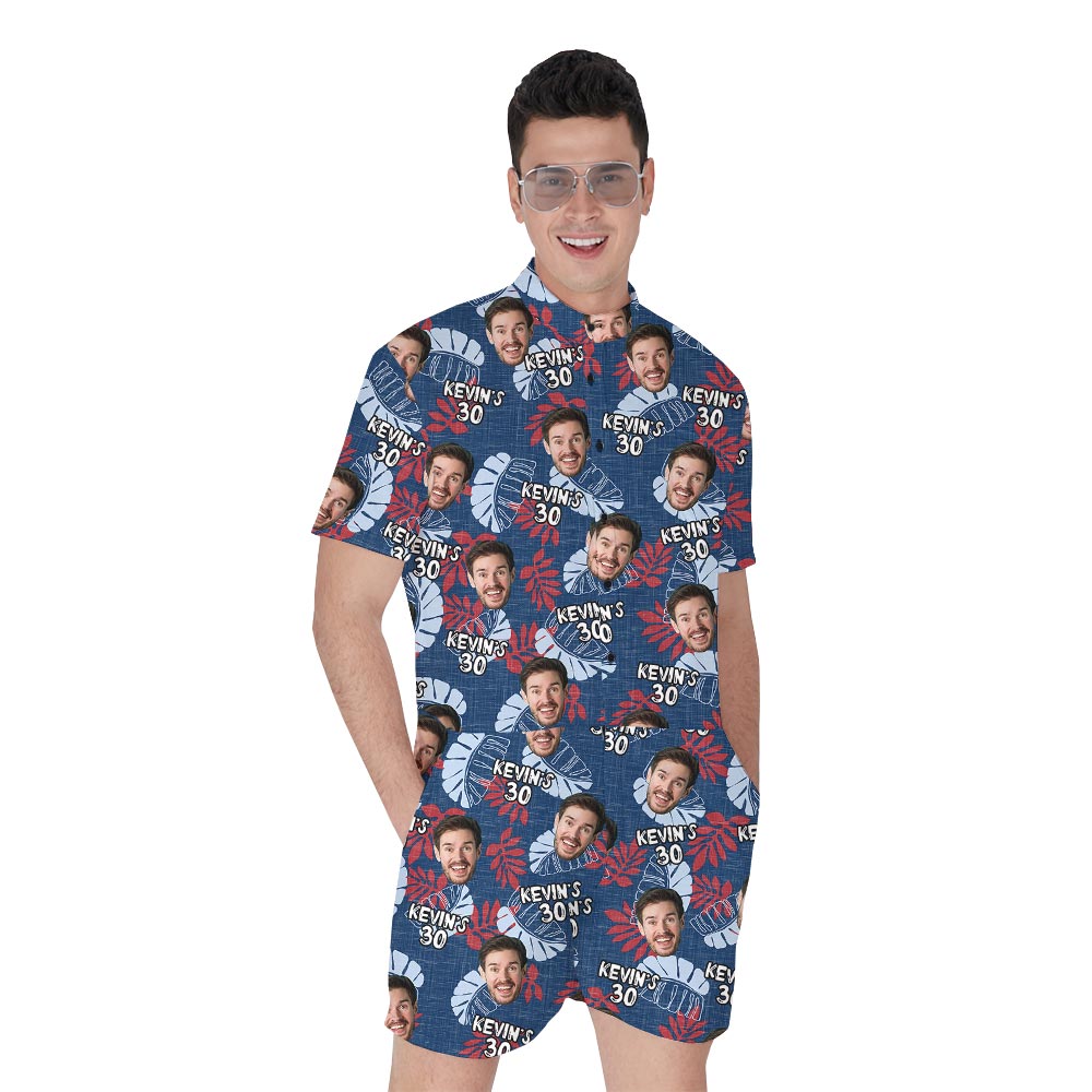 Custom Men's Navy Tropical Romper With Photo - variant image 1