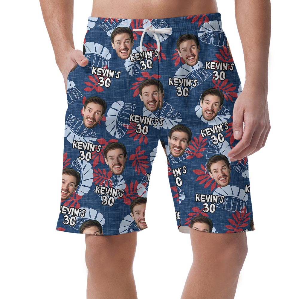 Navy Many Faces On Hawaiian Print Shorts For Men - variant image 1