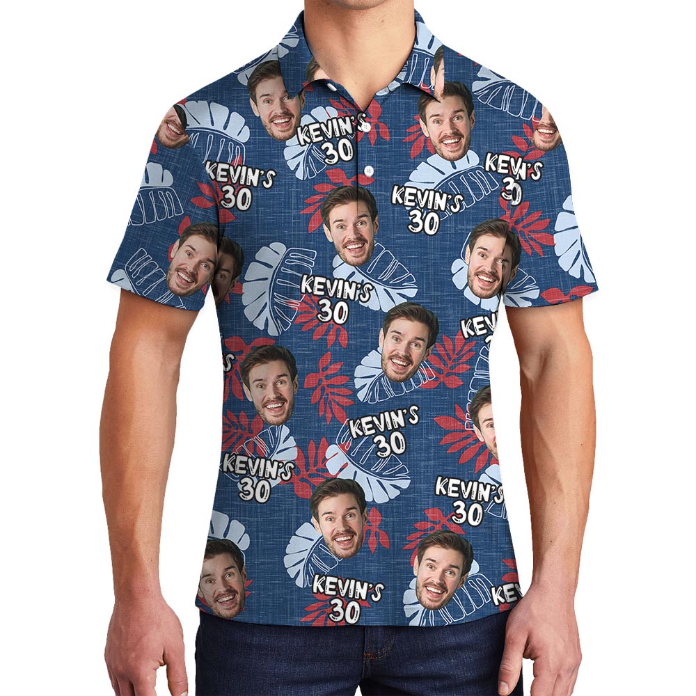 Personalized Men's Polo Tropical Shirt With Face And Age - variant image 1