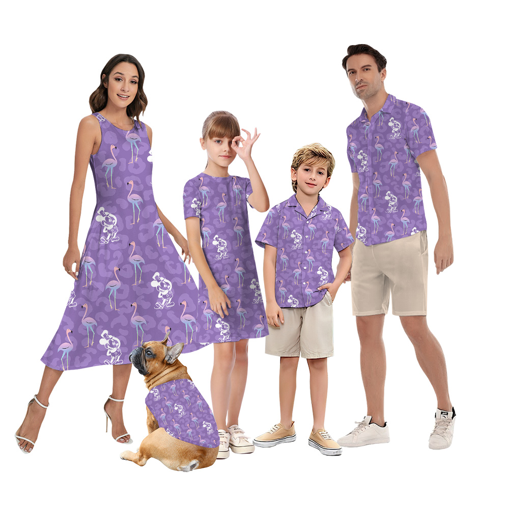 Purple Flamingo Steamboat Willie Mickey Family Hawaiian Matching Outfits - variant image 1