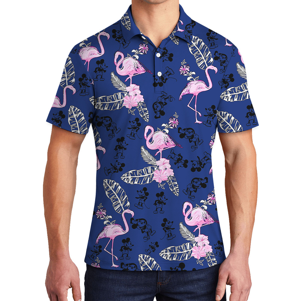 Mickey Steamboat Willie Floral Flamingo Navy Men's Polo Shirt - variant image 1