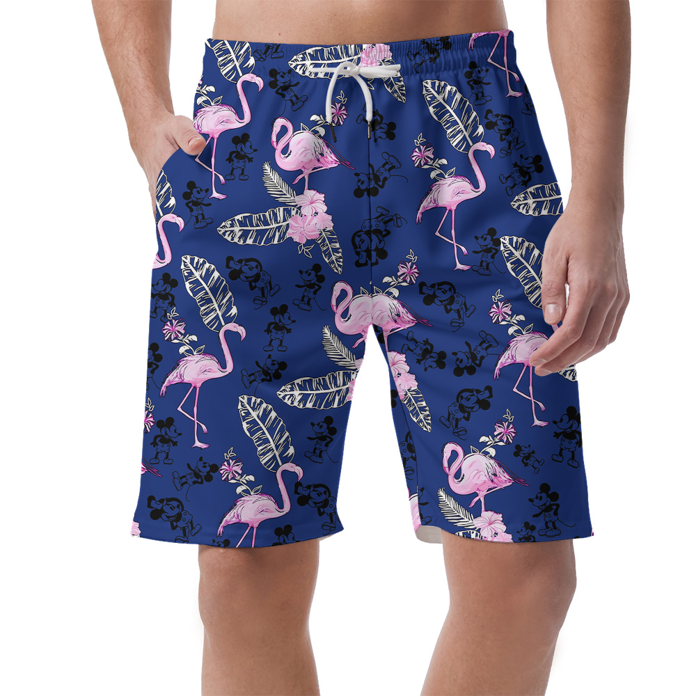 Cute Mickey Steamboat Willie Flamingo Navy Beach Shorts For Men - variant image 1