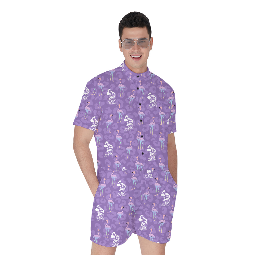 Classic Mickey Steamboat Willie Flamingo Purple Romper For Men - variant image 1