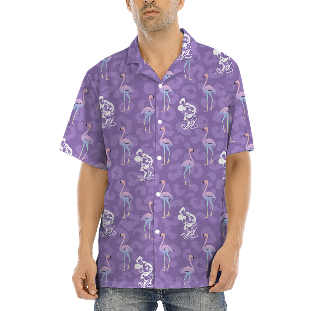 Flamingo Steamboat Willie Mickey Purple Hula Shirt - variant image 1