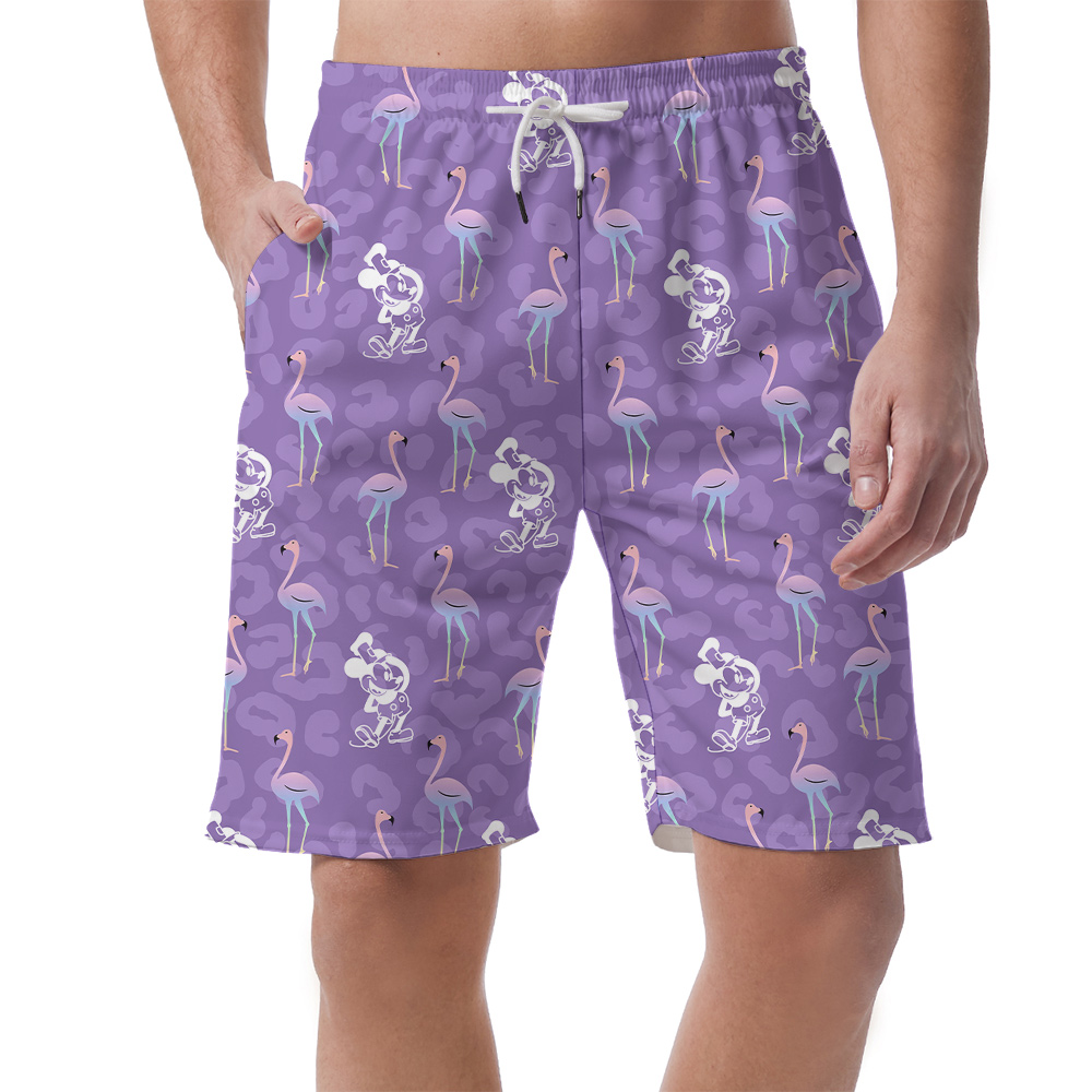 Flamingo Steamboat Willie Mickey Purple Men's Beach Shorts - variant image 1