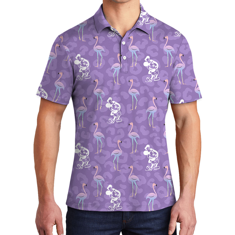 Steamboat Willie Mickey Purple Flamingo Men's Polo Shirt - variant image 1