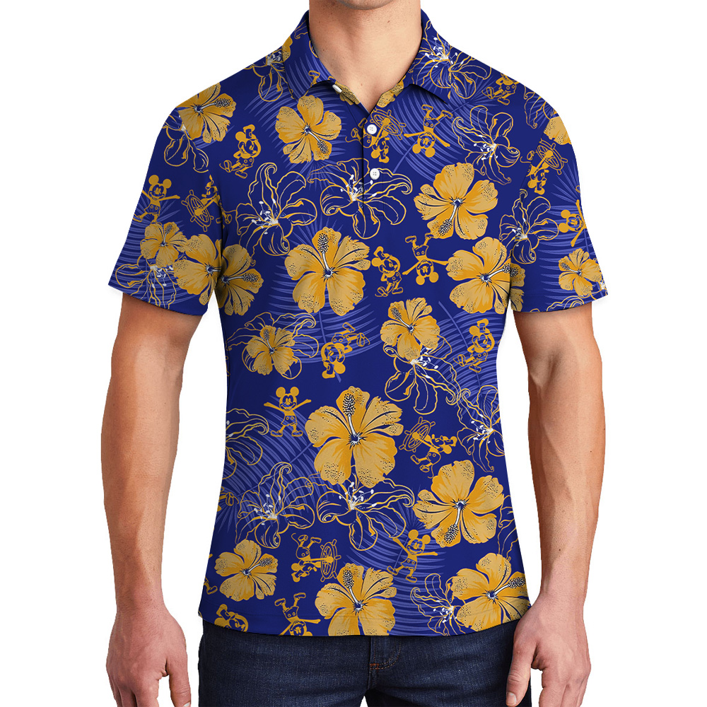 Funny Mickey Steamboat Willie Vintage Hibiscus Navy Polo Shirt For Men - variant image 1