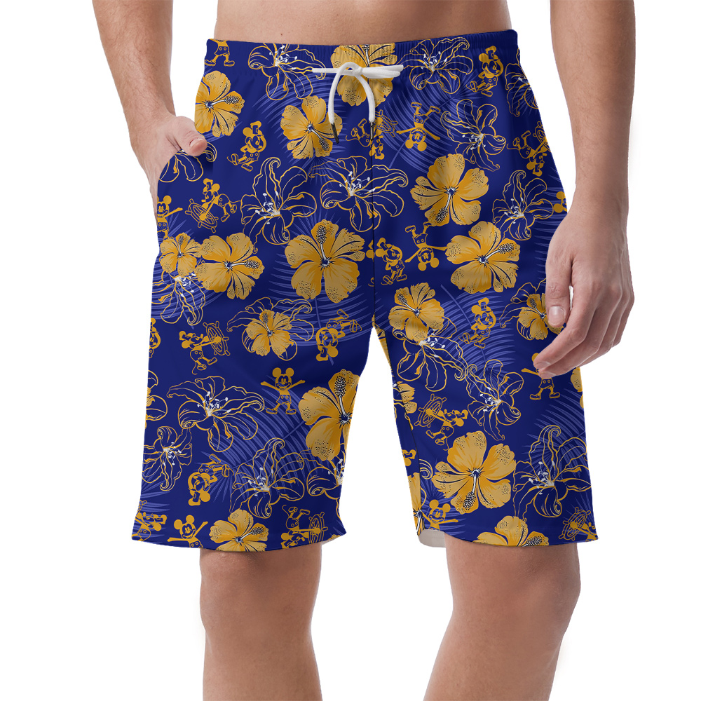 Cute Mickey Steamboat Willie Classic Floral Navy Beach Shorts For Men - variant image 1