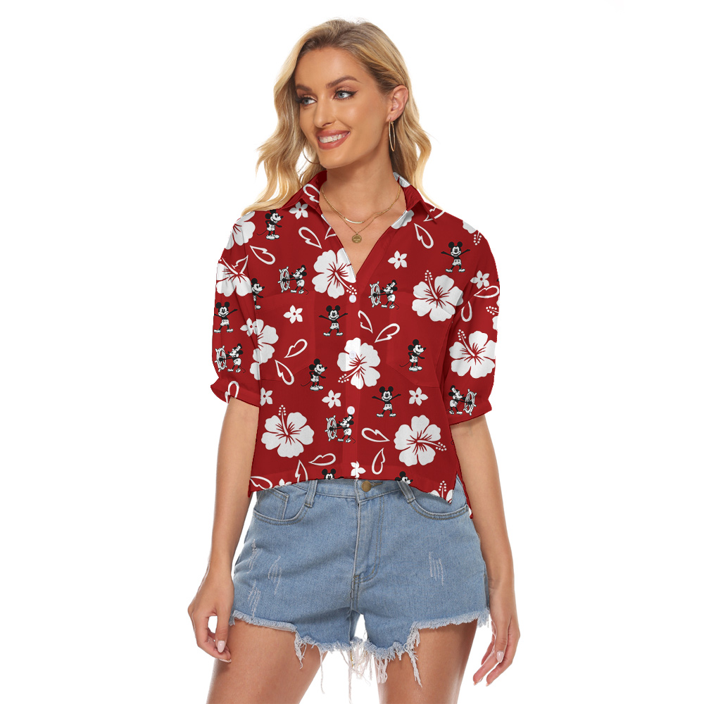 Floral Mickey Steamboat Willie Women's Crop Top Shirt - variant image 1