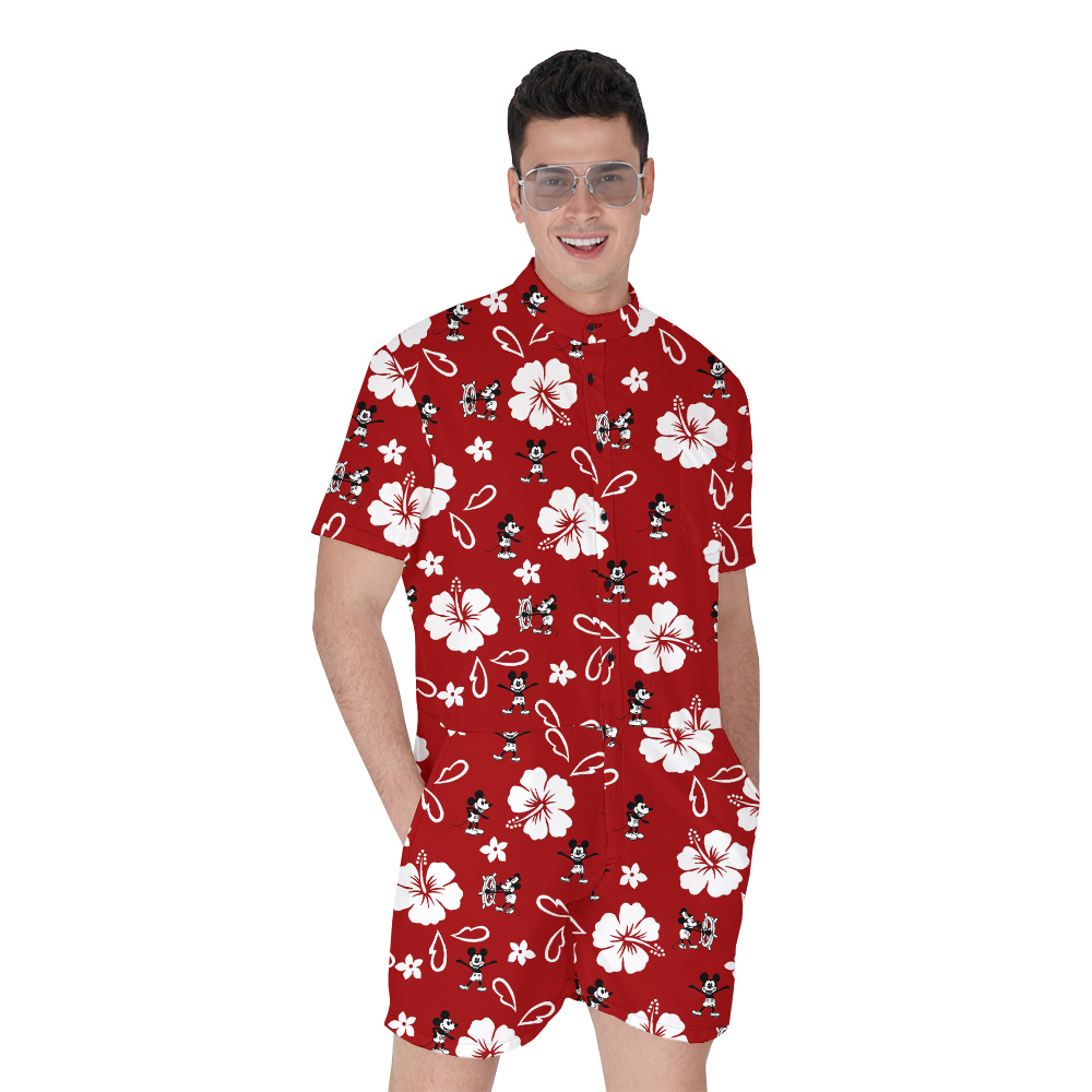 Mickey Steamboat Willie Floral Red Romper For Men - variant image 1