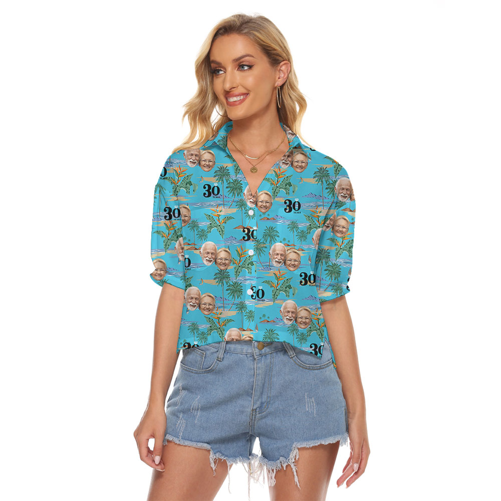 Custom Face And Year Anniversary Women Hawaiian Shirt - variant image 1