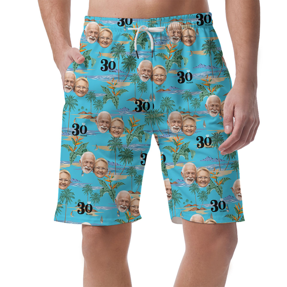 Personalized Couple Faces And Year Beach Shorts - variant image 1