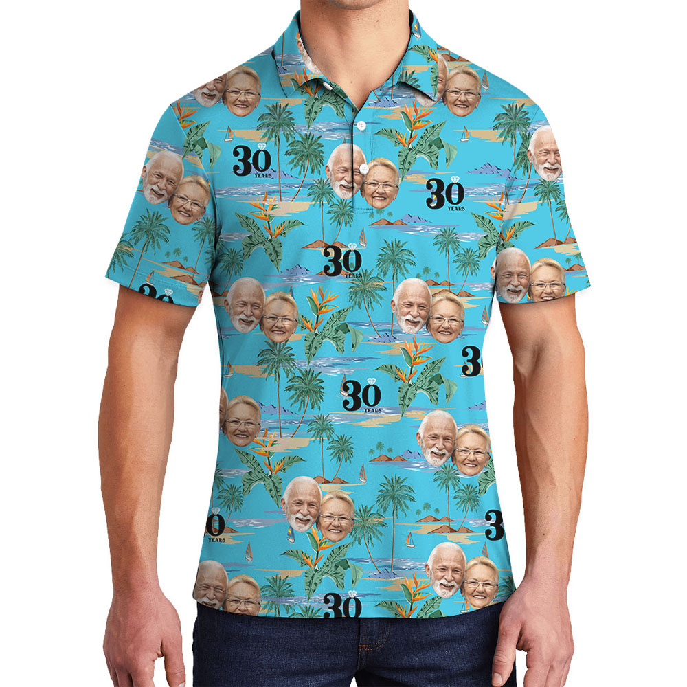 Custom Anniversary Men's Polo Shirt With Face And Year - variant image 1