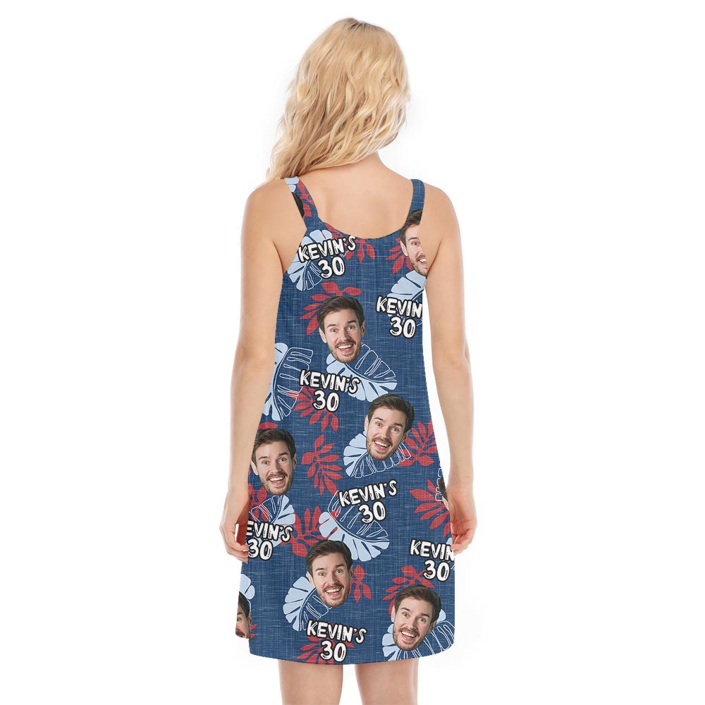Navy Custom Face Birthday Ladies Tropical Dress