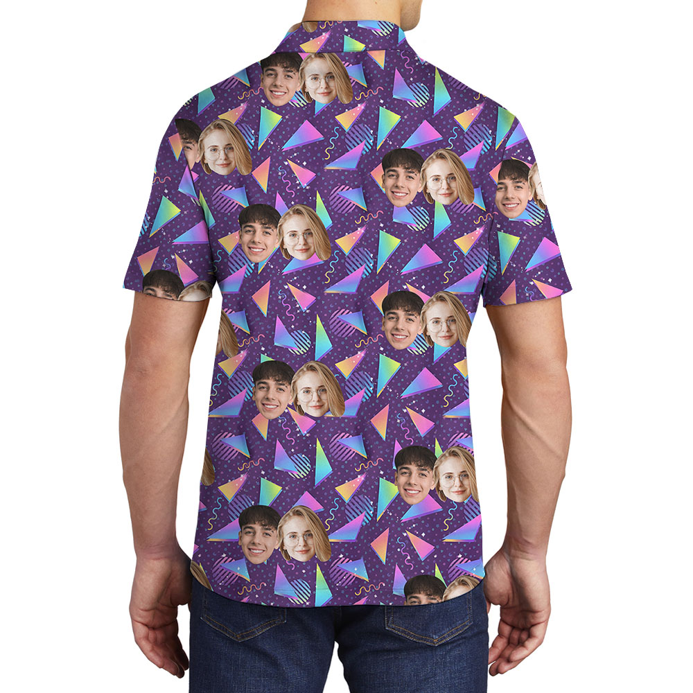 Vaporwave Arcade Carpet Men's Collared Polo With Faces