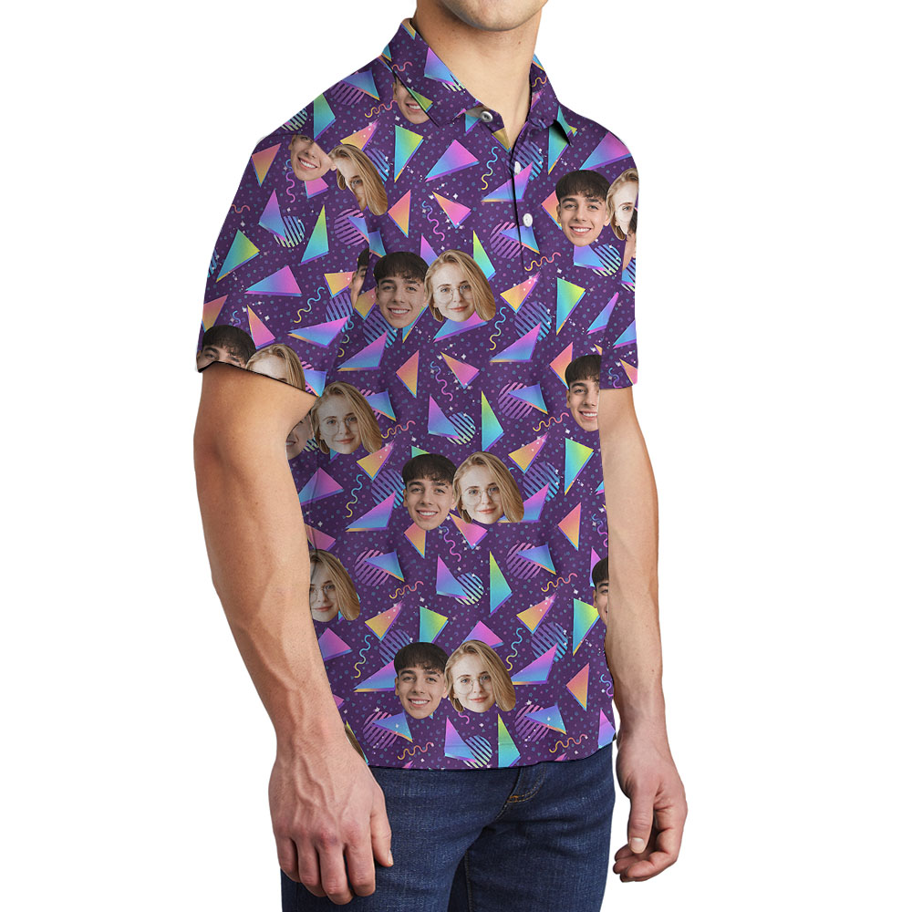 Vaporwave Arcade Carpet Men's Collared Polo With Faces