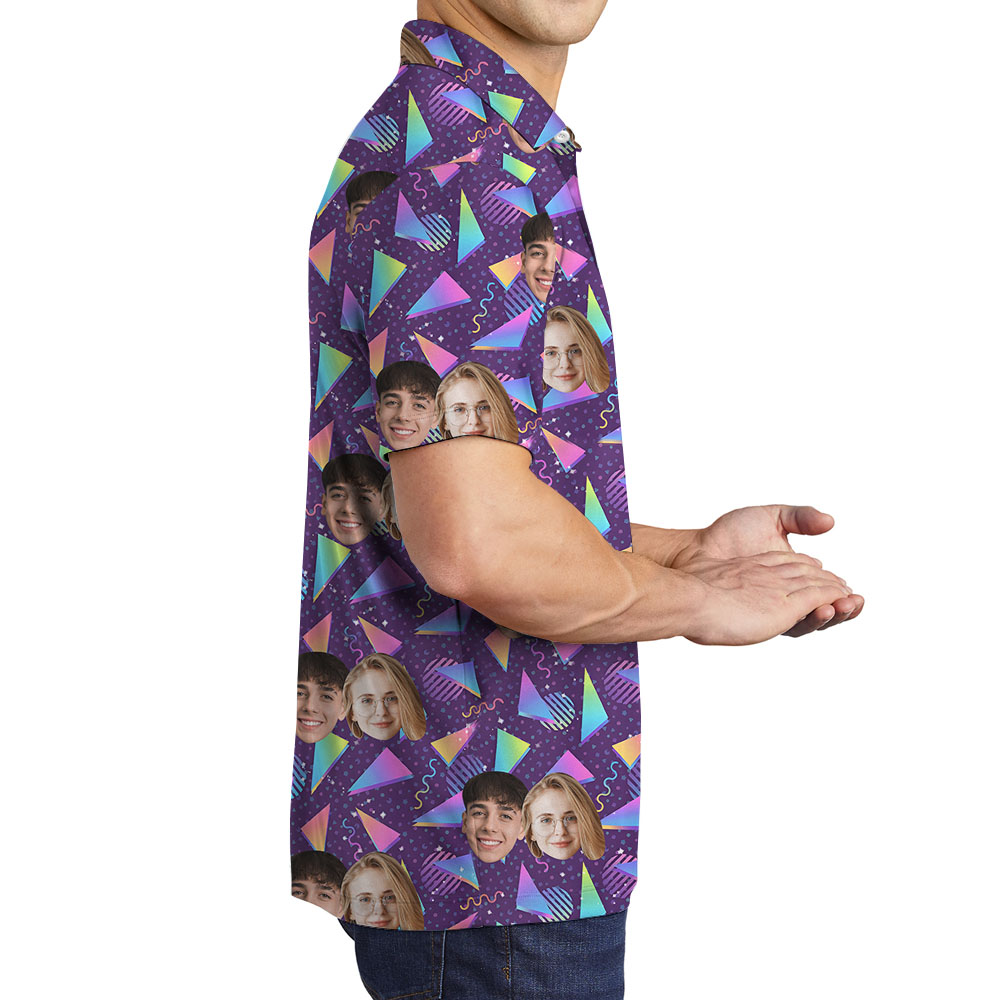 Vaporwave Arcade Carpet Men's Collared Polo With Faces