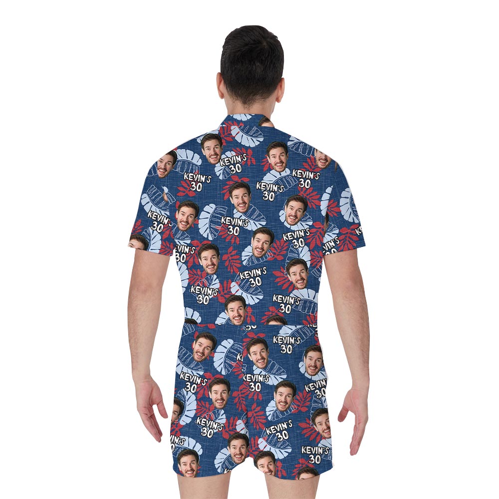 Custom Men's Navy Tropical Romper With Photo