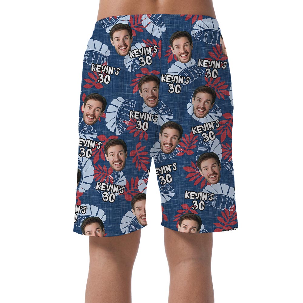 Navy Many Faces On Hawaiian Print Shorts For Men