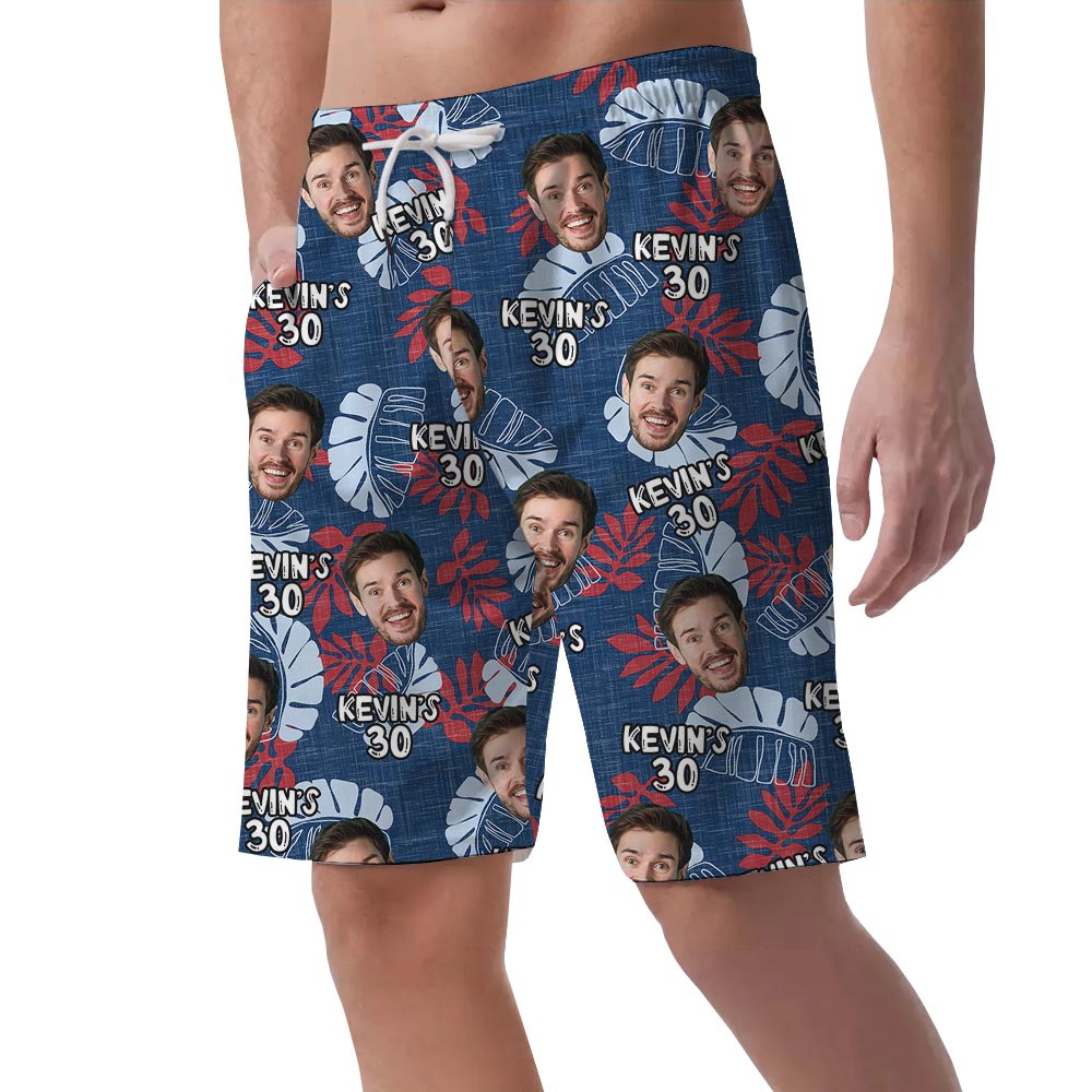 Navy Many Faces On Hawaiian Print Shorts For Men