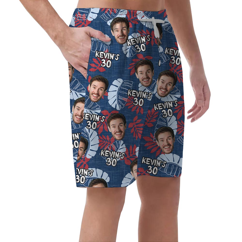 Navy Many Faces On Hawaiian Print Shorts For Men