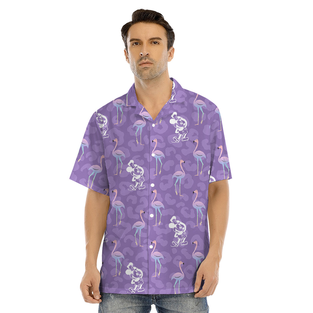 Purple Flamingo Steamboat Willie Mickey Family Hawaiian Matching Outfits