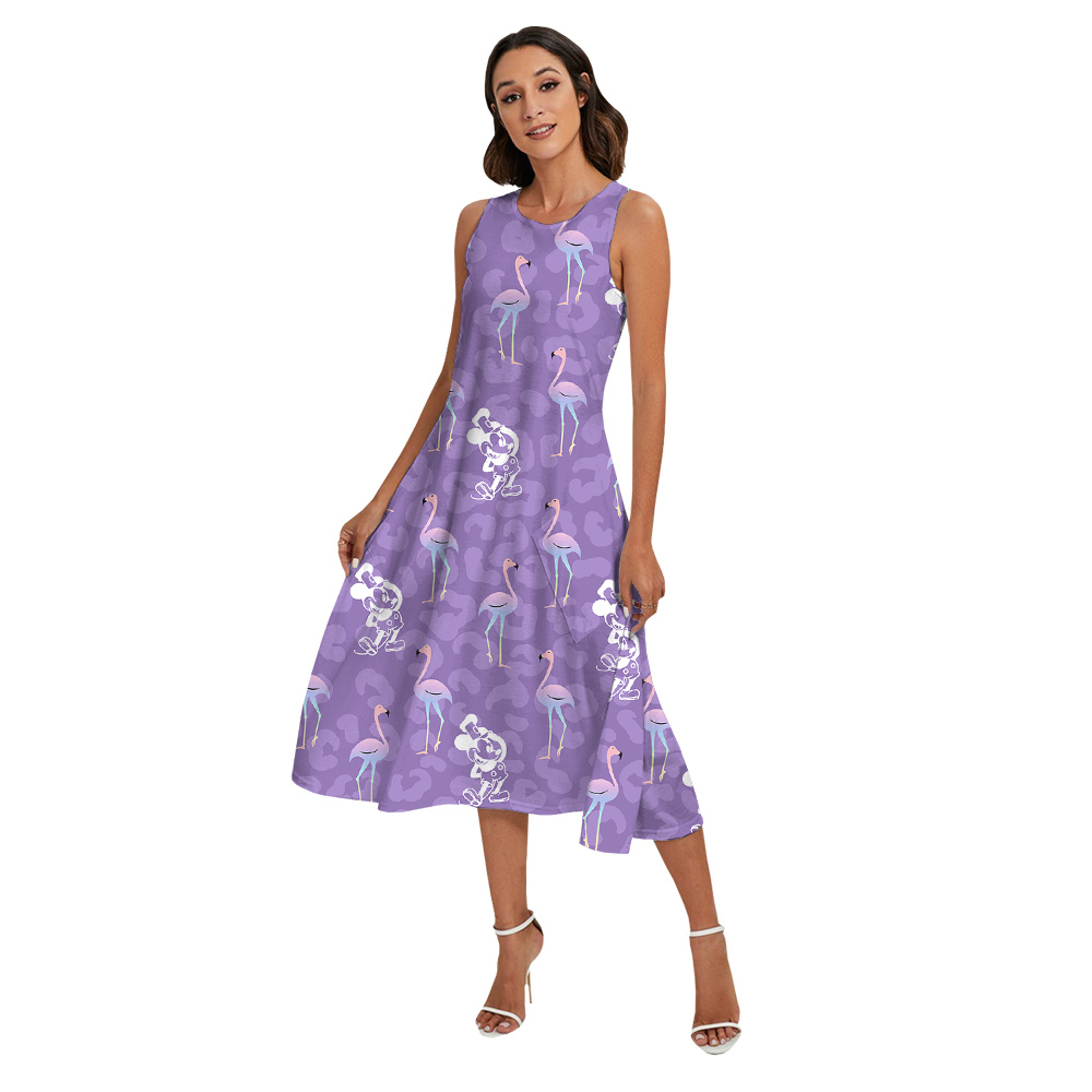 Purple Flamingo Steamboat Willie Mickey Family Hawaiian Matching Outfits