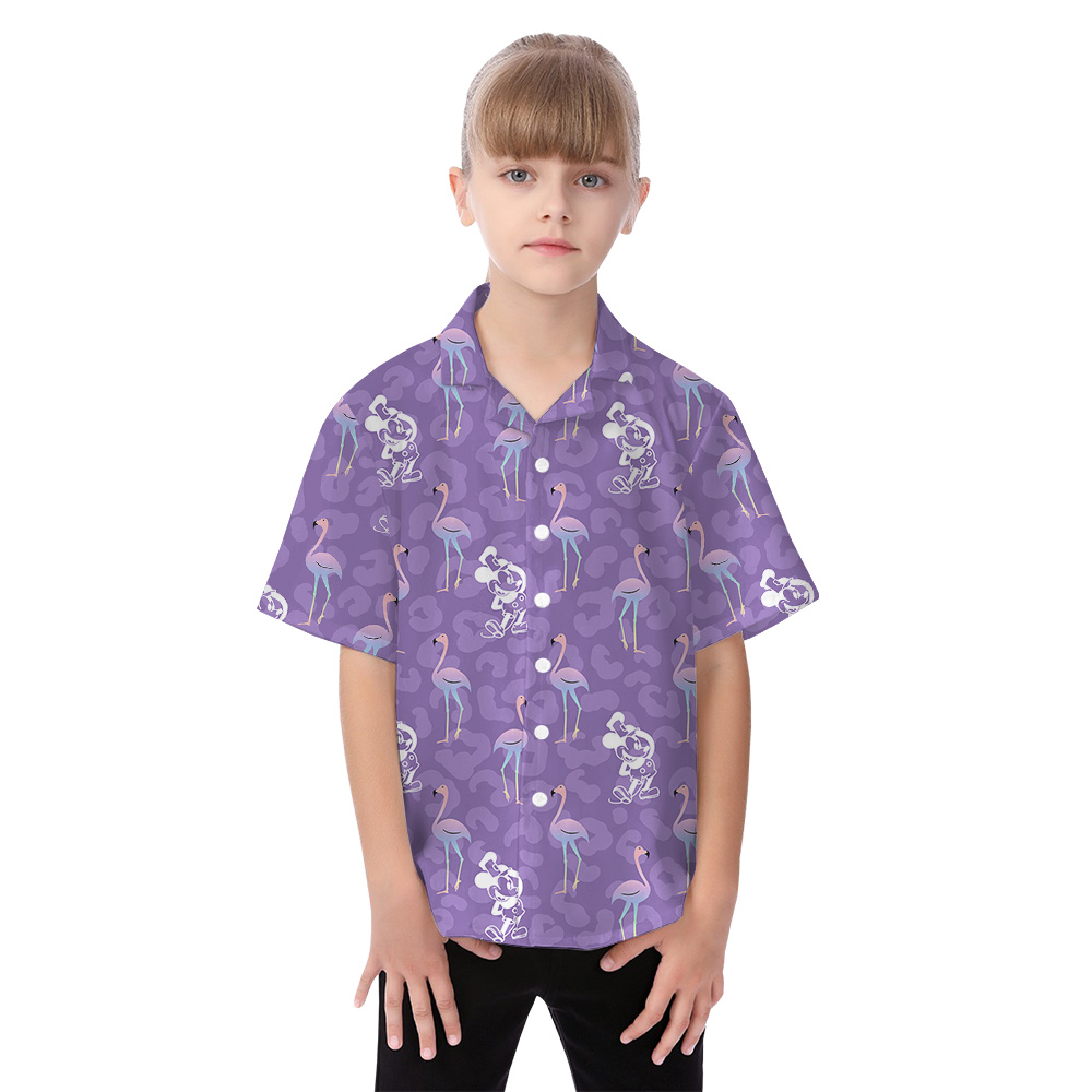 Purple Flamingo Steamboat Willie Mickey Family Hawaiian Matching Outfits