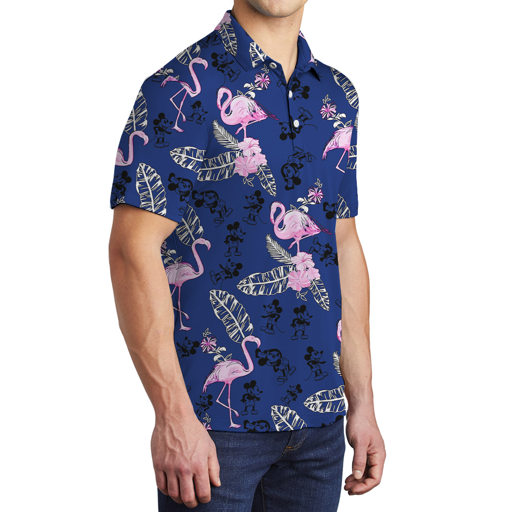 Mickey Steamboat Willie Floral Flamingo Navy Men's Polo Shirt