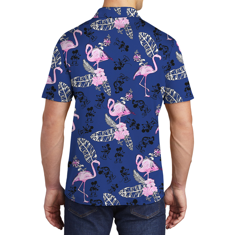 Mickey Steamboat Willie Floral Flamingo Navy Men's Polo Shirt