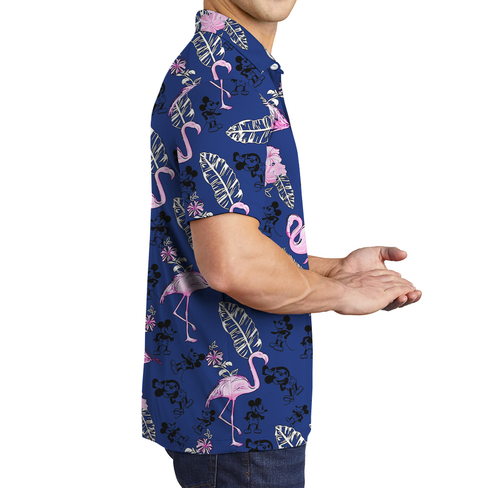 Mickey Steamboat Willie Floral Flamingo Navy Men's Polo Shirt