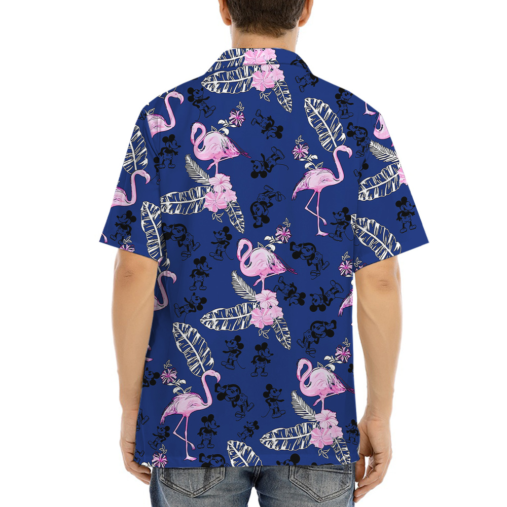 Floral Flamingo Mickey Steamboat Willie Navy Hawaiian Shirt