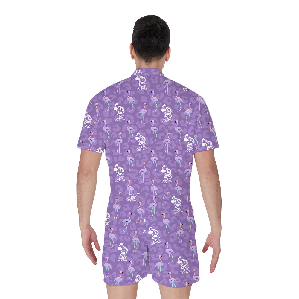 Classic Mickey Steamboat Willie Flamingo Purple Romper For Men