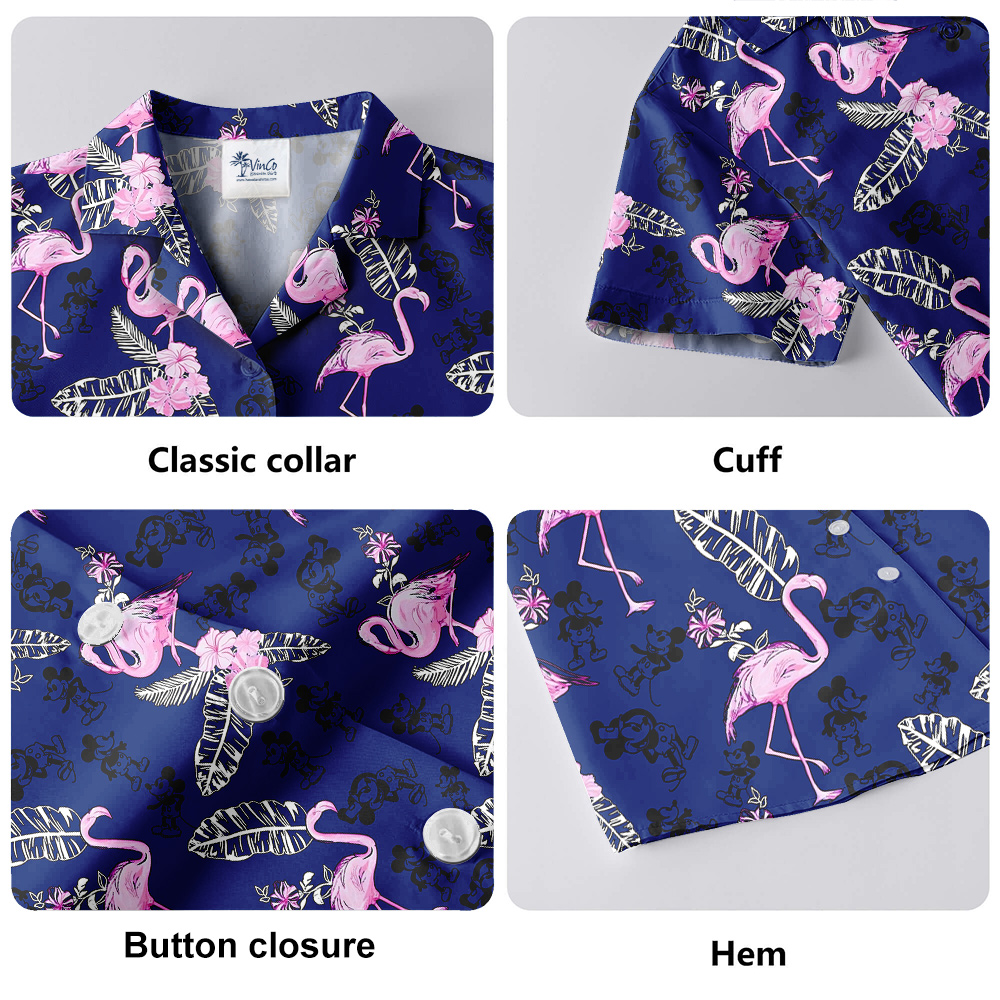 Floral Flamingo Mickey Steamboat Willie Navy Hawaiian Shirt
