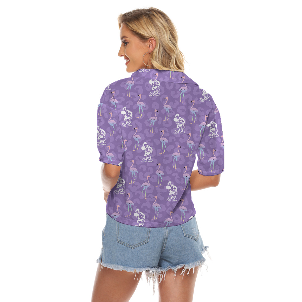 Steamboat Willie Mickey Flamingo Purple Hawaiian Crop Top Shirt