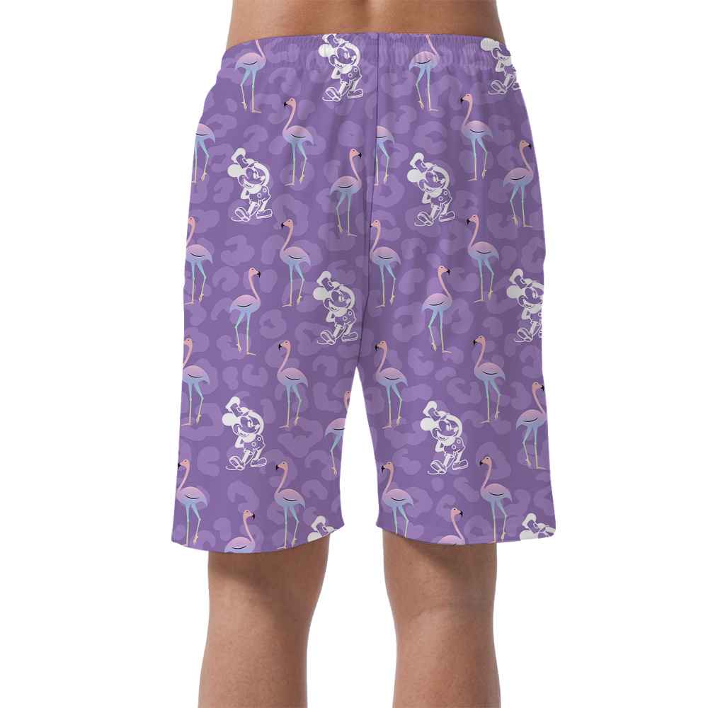 Flamingo Steamboat Willie Mickey Purple Men's Beach Shorts