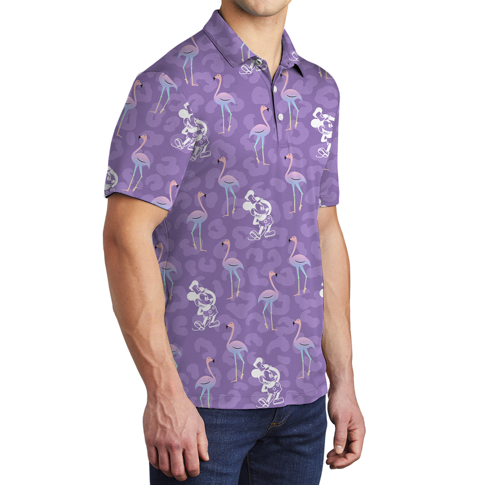 Steamboat Willie Mickey Purple Flamingo Men's Polo Shirt