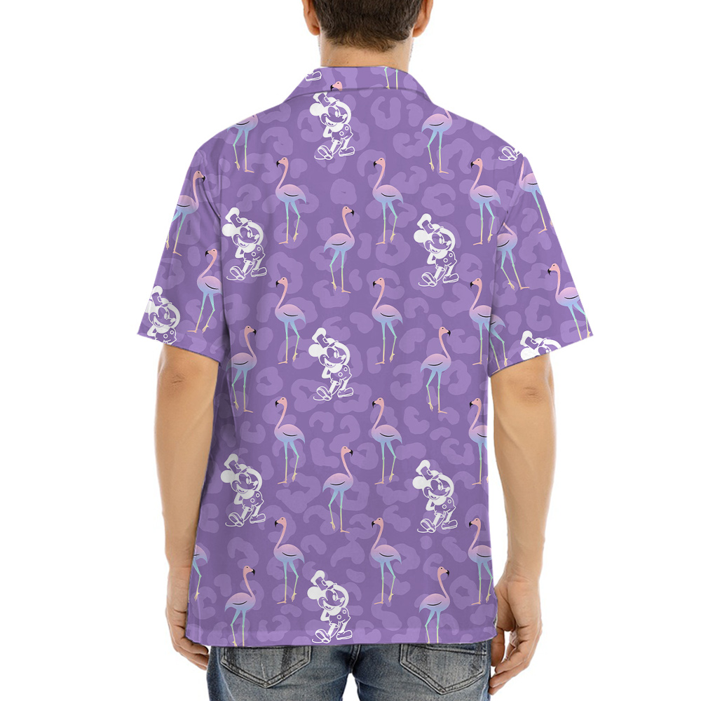 Flamingo Steamboat Willie Mickey Purple Hula Shirt