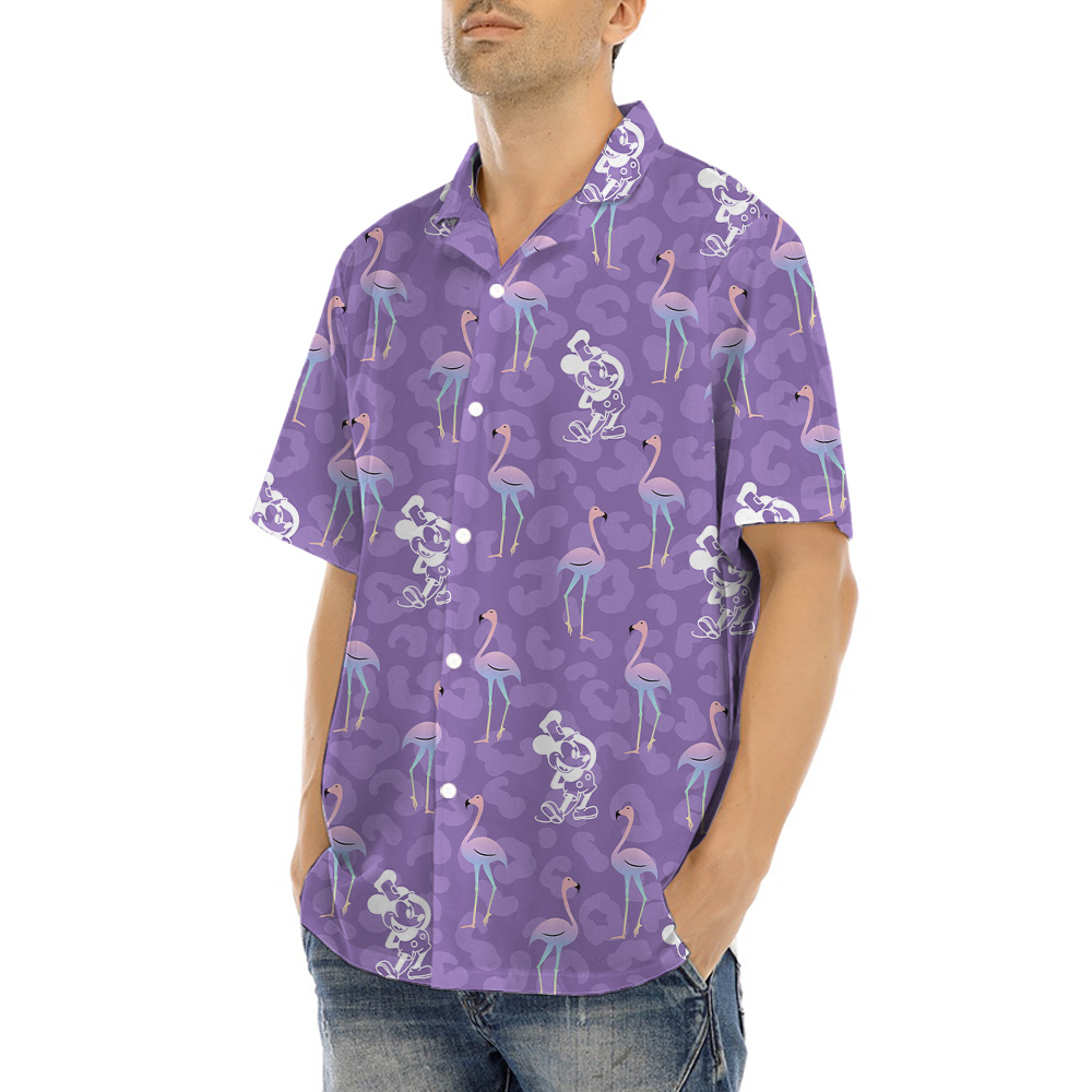 Flamingo Steamboat Willie Mickey Purple Hula Shirt